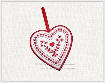 Valentine Heart - Folk Heart Machine Embroidery Design - Mother's Day - ITH - In-The-Hoop Ornament - Applique - 3 Sizes