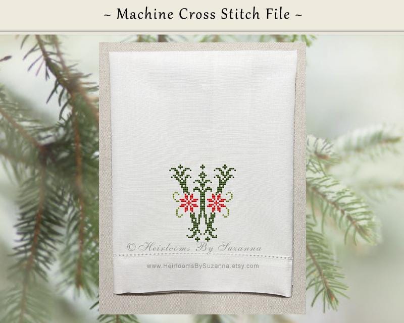 Antique Poinsettia Monogram Machine Cross Stitch Embroidery Set - Etsy