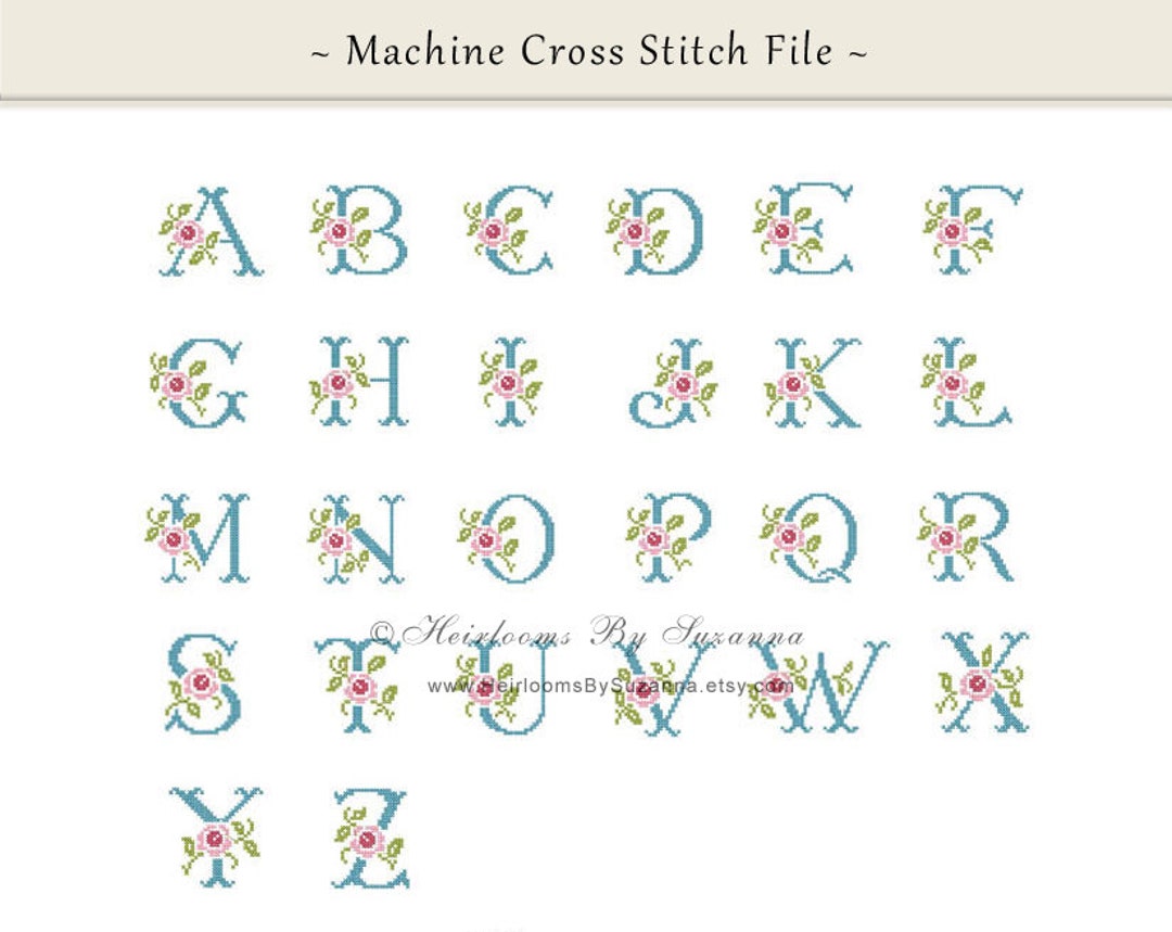 Rose Monogram Set - Floral Machine Monogram - Machine Cross Stitch ...