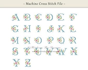 Rose Monogram Set - Floral Machine Monogram - Machine Cross Stitch Monogram - Cross Stitch Rose Monogram - Floral Antique Monogram - 4 x 4