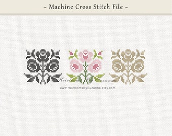 Floral Cross Stitch Pattern - Machine Cross Stitch Embroidery Design File - Antique Cross Stitch Rose Design - HBS-AROSE-4