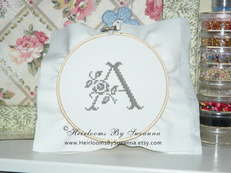 Rose Monogram Set - Floral Machine Monogram - Machine Cross Stitch ...