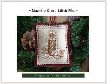 Candle with Holly - Machine Cross Stitch Pattern - Machine Embroidery Design - Holiday - Christmas - INSTANT Download - 4x4