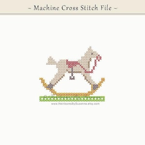 Antique Cross Stitch Rocking Horse Machine Embroidery Design - Nursery Design - 4x4, HBS-RHORSE-2
