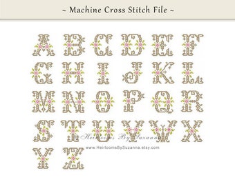 Floral Monogram Set - Machine Embroidery - Antique Machine Cross Stitch Font - Cross Stitch Initial - Floral Initial - No. HBS-366
