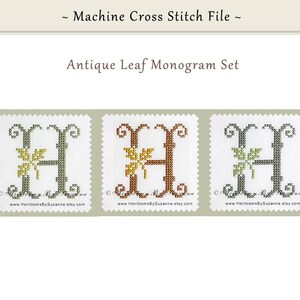 Antique Fall Monogram Set - Machine Cross Stitch Monogram Embroidery Design - Antique Initials - Fall - Harvest - Nature - 4 x 4 hoop
