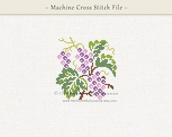 Antique Cross Stitch Grapes - Machine Embroidery Pattern - Machine Cross Stitch - Fall - Harvest - 2 Sizes - 2 Versions - HBS-GRAPES-2