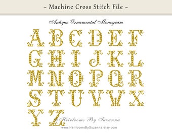 Antique Ornamental Machine Cross Stitch Monogram Set -2 sizes Machine Embroidery Font Design - Antique Cross Stitch Font - Antique Initials