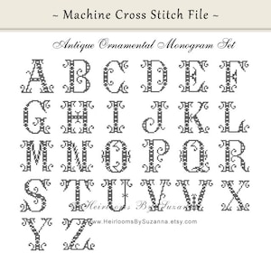 Antique Ornamental Machine Cross Stitch Monogram Set -2 sizes Machine Embroidery Font Design - Antique Cross Stitch Font - Antique Initials