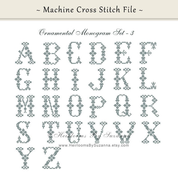 Machine Cross Stitch Font - Antique Cross Stitch Monogram - Small Ornamental Monogram - Antique Initials - HBS-ORN-3