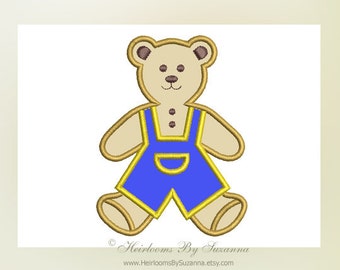 Teddy Bear Boy Machine Applique Design - Machine Embroidery Design - Boy Teddy - Children Nursery Design - 4 Sizes  - 4x4 - 5x7