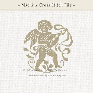 Large Musical Cherub, Cupid, Angel, Antique Machine Embroidery Design - Vintage Cupid Design, Antique Cherub Design, Large Hoop Design