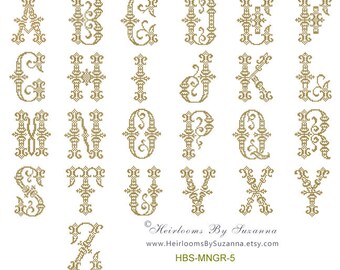 Large Ornamental Machine Cross Stitch Monogram Set - Antique Machine Cross Stitch Embroidery Initials, Vintage  Monogram - 4x4 - 25 Initials