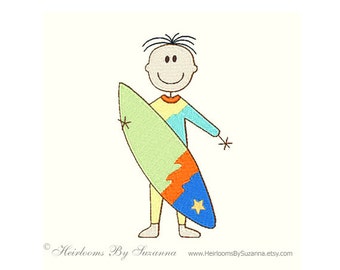 Machine Embroidery Design - Surfer Boy - Water Sport - Sports - Two Sizes - No. SURFER-3