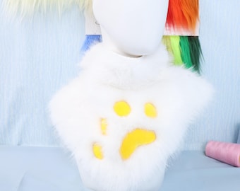 Cuello de piel sintética de color personalizado con parche de pata, cuello elástico y pelusa para cosplay, accesorio de disfraz peludo, estilo X