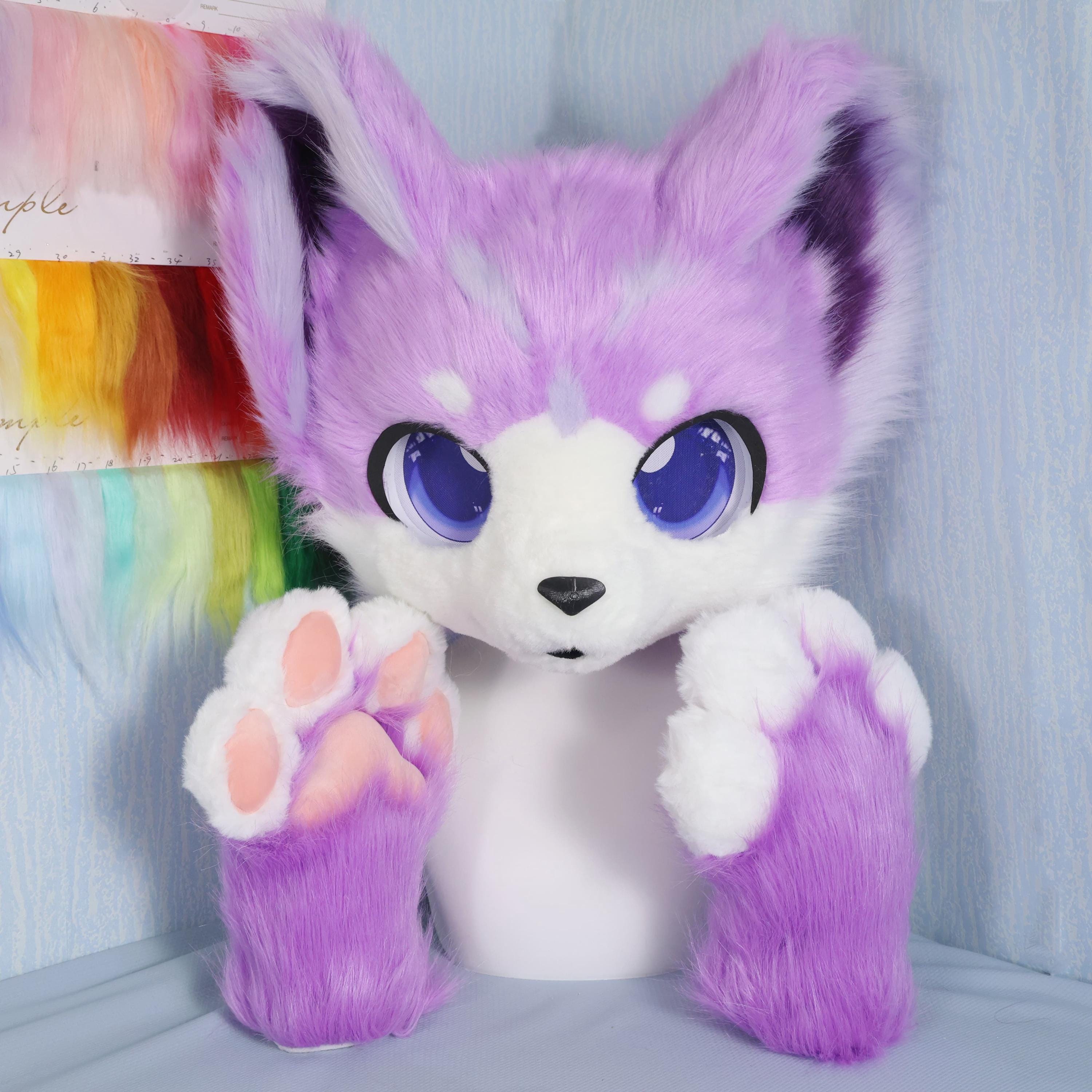 purpleRAIN★THINK FUR ★Fox Like Furjk Purple Fox Fursuit Head Matching Paws Hair Accessories Cute