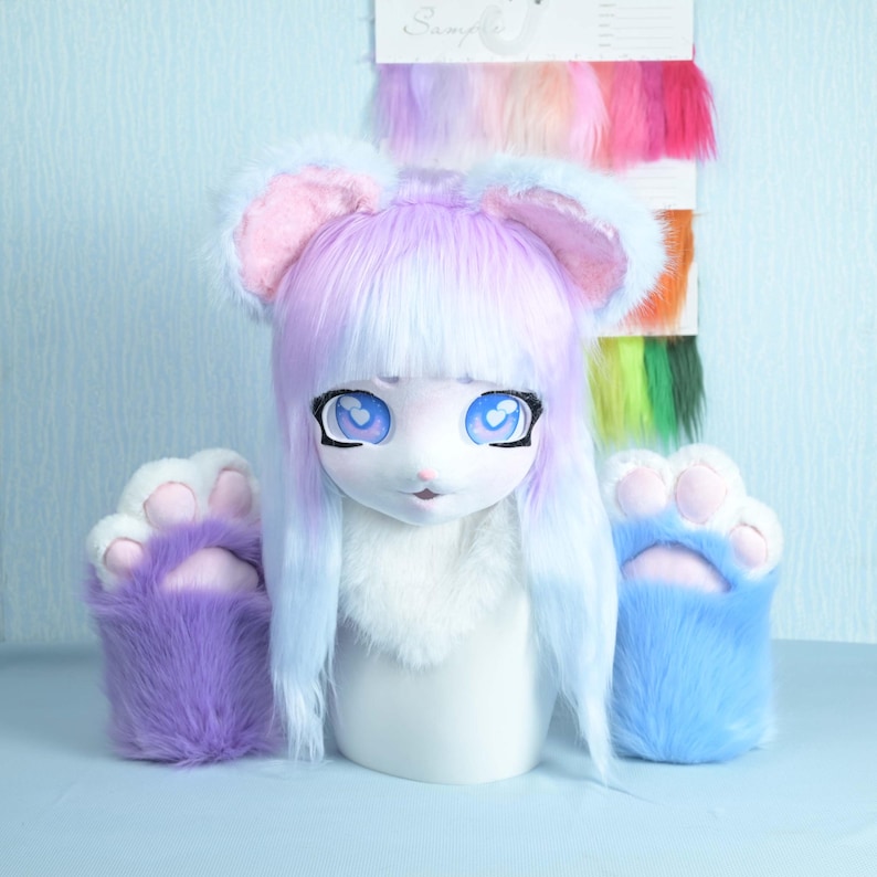 Blue Purple Mouse Fursuit Head Blue Eyes Furry Cosplay Mask Rodent ...