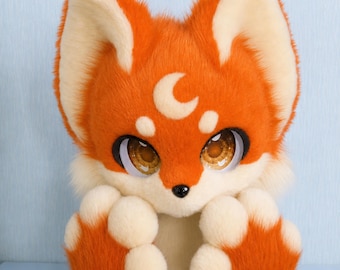 Orange Crescent Fox Fursuit Head Matching Paw Gloves Soft Plush Furry Cosplay Costume Set