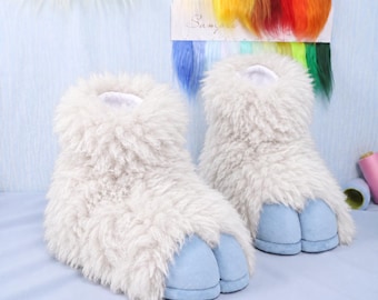 Blue Hoof Fursuit Feet Faux Fur Grey White Kemono Cosplay Costume Accessory Convention Gift