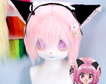 Tokyo Mew Mew Ichigo Kigurumi Cat Head Pink Gloves Cosplay Mask Anime Lolita Costume Furry Full Headpiece Cute Girl Character Soft Helmet