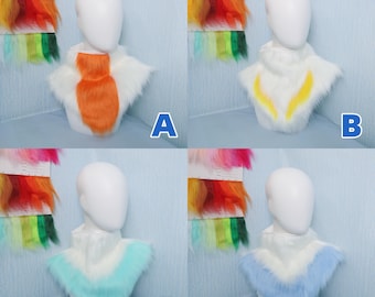 Faux Fur Neck Handmade Zippered Collar for Kigurumi Fursuit Custom Two Tone or Tri Color Design with Selectable Styles Fluffy and Soft Fit