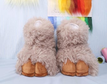 Furry Sheep Hoof Paw Feet Shoe Covers Handmade Digitigrade Boots with Realistic Faux Fur Outdoor Ready TPU Paw Cosplay Fursuit Costume Gear