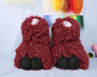 Black Hoof Fursuit Feet Faux Fur Red Dark Kemono Cosplay Costume Accessory Convention Gift