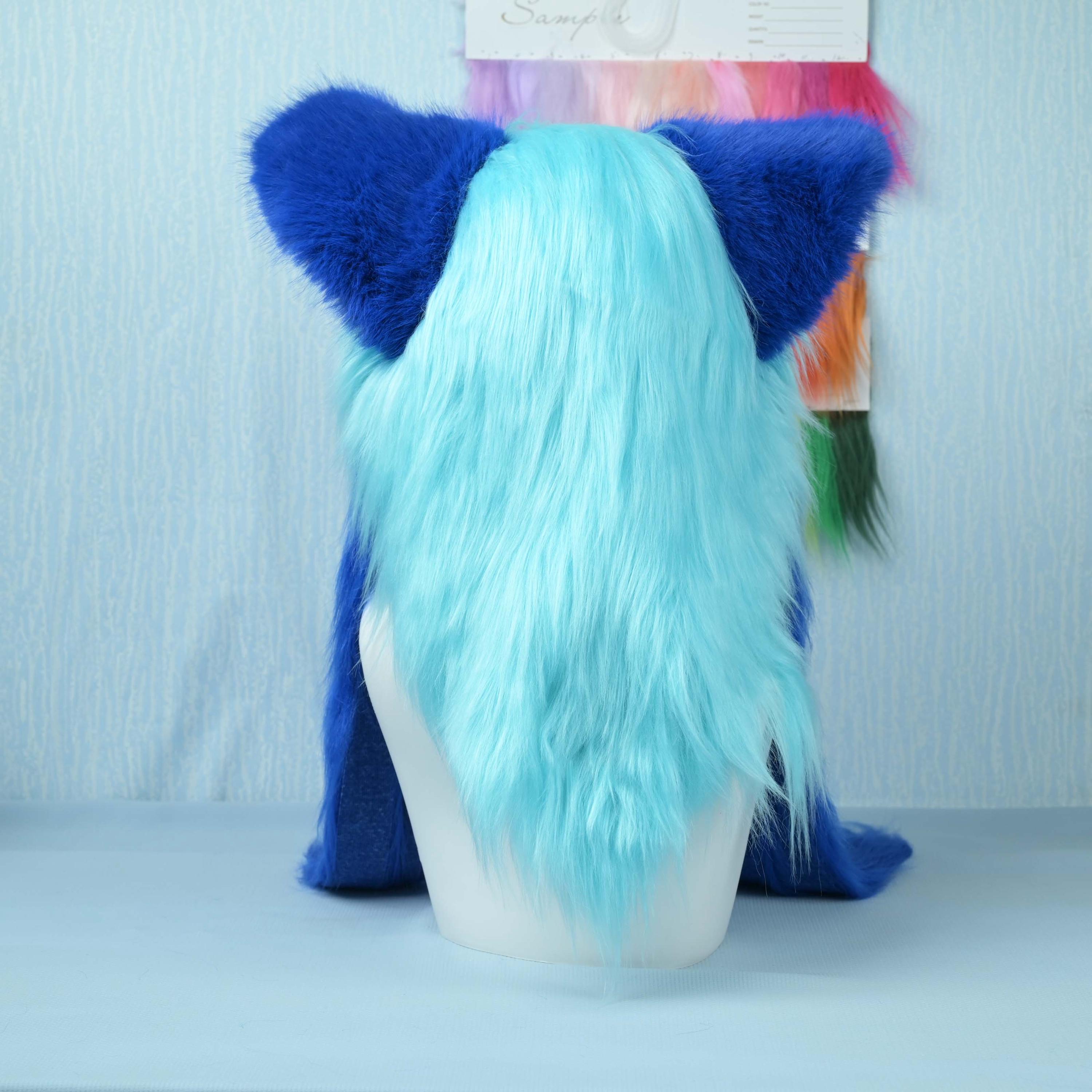 Fur Mask Custom Cat Fursuit Head Blue Cyan Fur Mask Handmade Furry Cosplay Head ...
