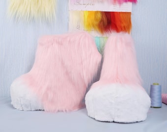Furry Straight Leg Paw Feet Shoe Covers Handmade Digitigrade Hoof Paw Realistic Faux Fur Outdoor TPU Cosplay Fursuit Accessories Costume