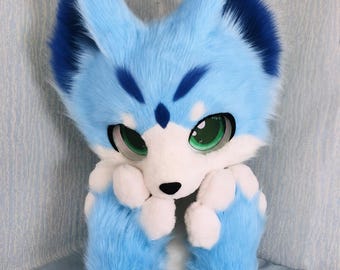 Blue Fox Fursuit Head Matching Paws Fluffy Handmade Furry Costume Set Cosplay Halloween Fursona