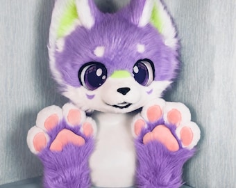Purple Fox Fursuit Head Set Faux Fur Kemono Cosplay Costume Accessory Convention Gift Idea