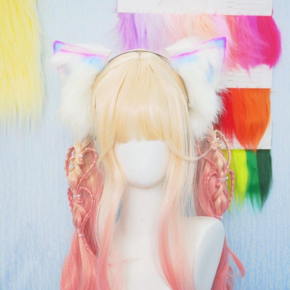 Colorful Gradient Animal Ears Headband Fluffy Wolf Cat Fox  display picture 1
