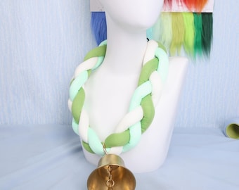 Collar Bell Furry Handmade Triple Braid Knot Custom Color Options 65cm Adjustable Pet Play Cosplay Accessory Cute Costume Neckwear Choker