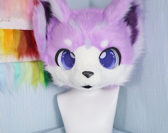purpleRAIN★THINK FUR ★Fox Like Furjk Purple Fox Fursuit Head Matching Paws Hair Accessories Cute
