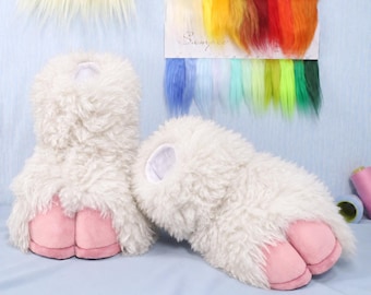 Pink Hoof Fursuit Feet Faux Fur White Fluffy Kemono Cosplay Costume Accessory Convention Gift
