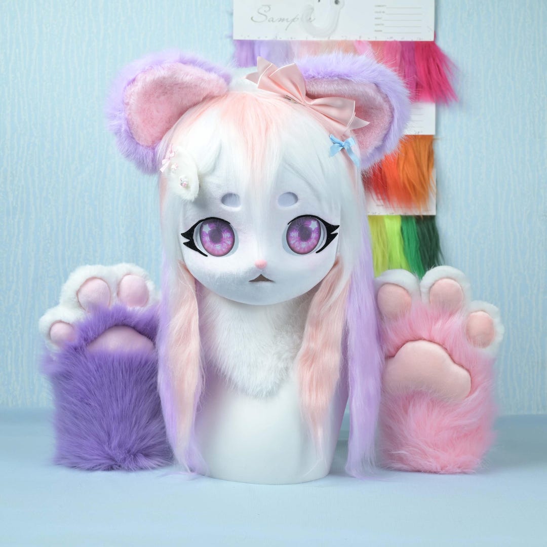 Custom Mouse Fursuit Head Pink Purple Fur Mask Handmade Furry Cosplay ...