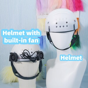 Fursuit head inner liner shown from below with clear views of padding slots, chin space, and ventilation. This lightweight helmet shell is essential for furry costume makers who want reliable support inside large head builds. The USB fan option helps manage temperature inside the mask, while the adjustable straps make sure it fits snugly without discomfort during long performances.