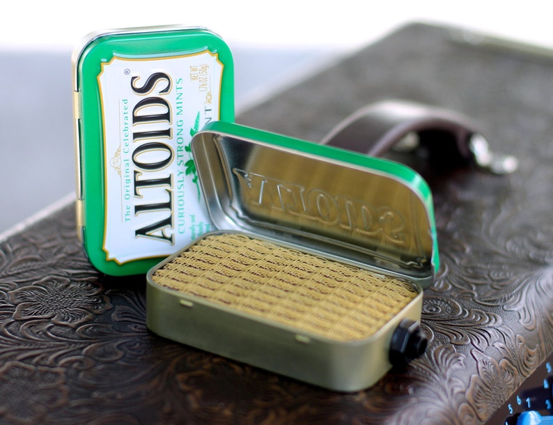 Portable Mint Tin Amp and Speaker for Electric Guitar Altoids Green/Tweed handmade gifts for guitar players FREE SHIPPING image 1