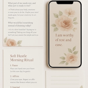 Kit Ritual Matinal Soft Hustle | Diário Floral Imprimível, Cartão de Afirmação e Ferramentas Digitais de Autocuidado