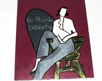 Handprinted Acrylic Rethink Beauty Painting on stretched canvas