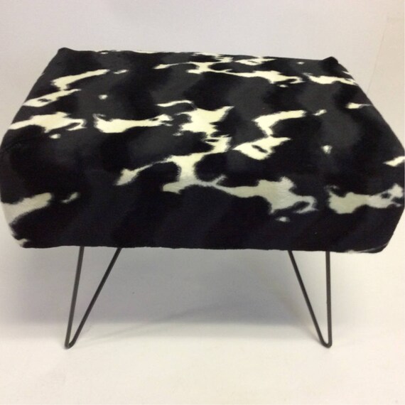 Handmade Upholstered Faux Cowhide Ottoman Stool Assemblage Etsy