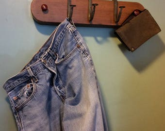 Handmade Distressed Wood and Steel Hook Coat rack OOAK one of a kind