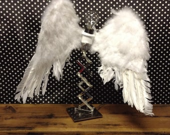 Handmade Angel Wing Mixed Media Lamp Assemblage OOAK