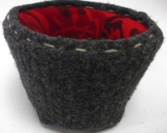 Handmade Gray Flannel Felted Wool Camo Sweater Basket