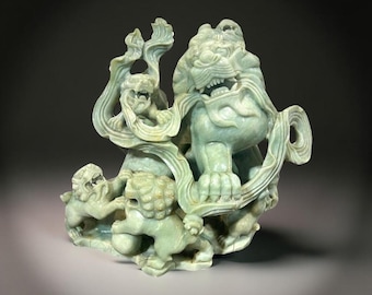 Large Solid Jade Chinese Foo Dog Antique Sculpture