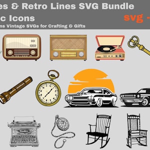 Lot grand-père SVG | 24 icônes rétro confortables pour la Cricut et la sublimation | Clipart esthétique vintage de grand-père pour t-shirts, mugs - cadeaux