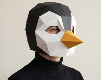 Low Poly Penguin Mask Template | 3D Papercraft Animal Costume (PDF Download)