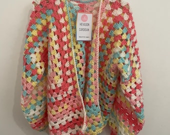 Crochet Hexagon Cardigan: Handmade Children's Sweater, Customisable Colours