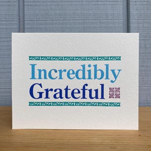 5er-Pack Letterpress Karte ""Incredible Grateful"" Dankes-Karte."