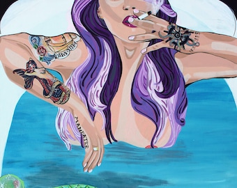 Bathtub Mermaid, Art Print by Pop Artist JamiePop